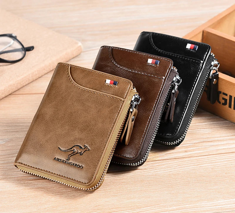 Men's RFID Luxury Leather Wallet — Business Card Holder, Zipper Coin Purse & Bifold