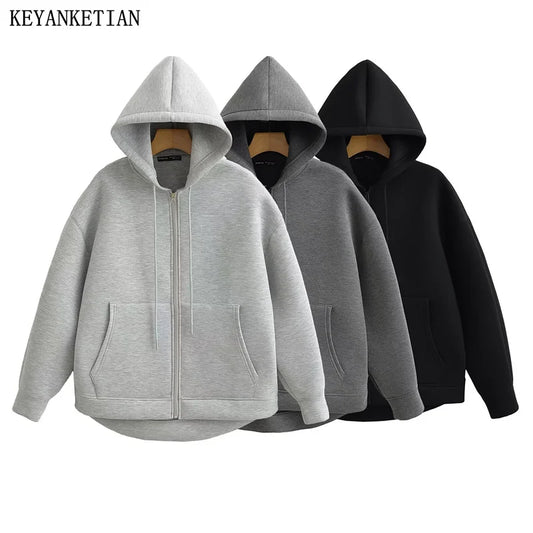 KEYANKETIAN Oversized Zip-Up Hoodie — Unisex High Street Sweatshirt