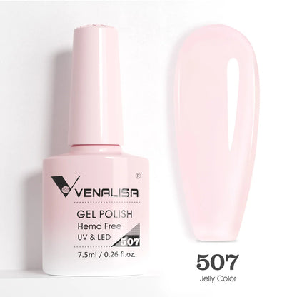 Venalisa HEMA-Free Glitter Gel Nail Polish — Full Coverage UV LED Soak-Off, Jelly Pink & Nude