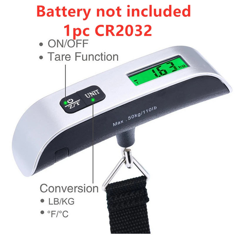 Portable Digital Luggage Scale — LCD Display Hanging Scale up to 110lb/50kg for Travel & Baggage Weighing