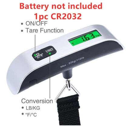 Portable Digital Luggage Scale — LCD Display Hanging Scale up to 110lb/50kg for Travel & Baggage Weighing