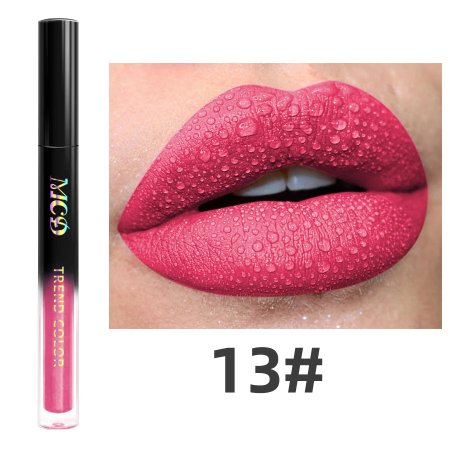 19-Color Matte Velvet Liquid Lipstick — Waterproof Long-Lasting Lip Glaze in Nude, Red & Black Shades
