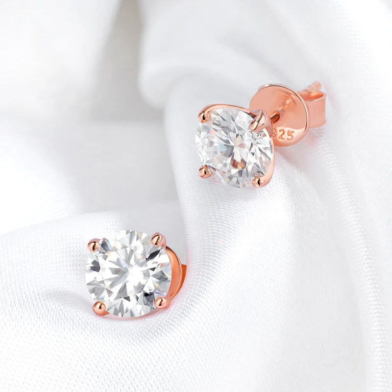 Smyoue Rose Gold Moissanite Stud Earrings — 0.2-3CT Lab Diamond 925 Pure Silver Wedding Earrings for Women