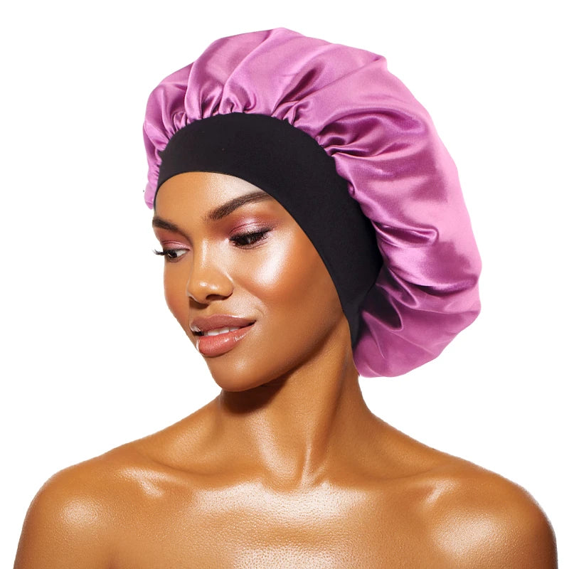 Women's Satin Sleep Bonnet — Wide-Brimmed Night Cap & Head Wrap with Elastic Band for Hair Care