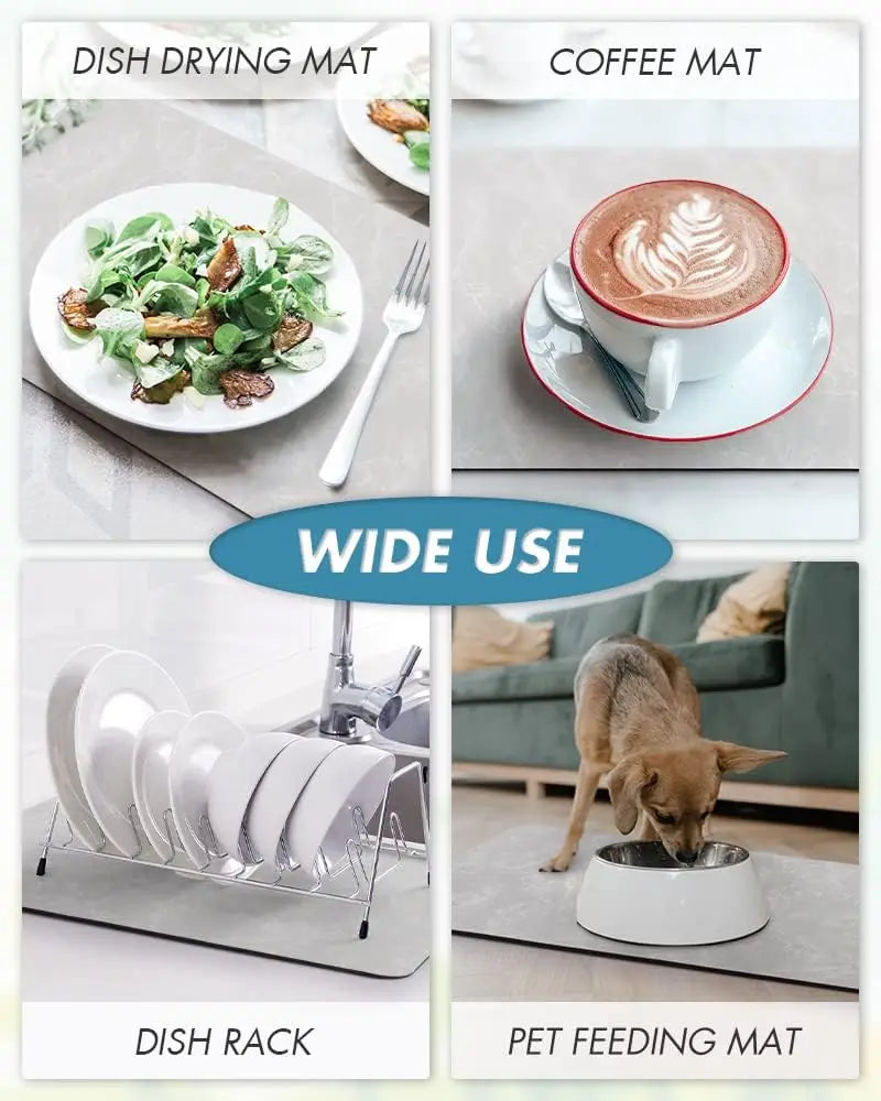 Anti-Slip Coffee Station Mat — Rubber-Backed Water-Absorbent Dish Drying & Drainage Pad for Kitchen Worktops