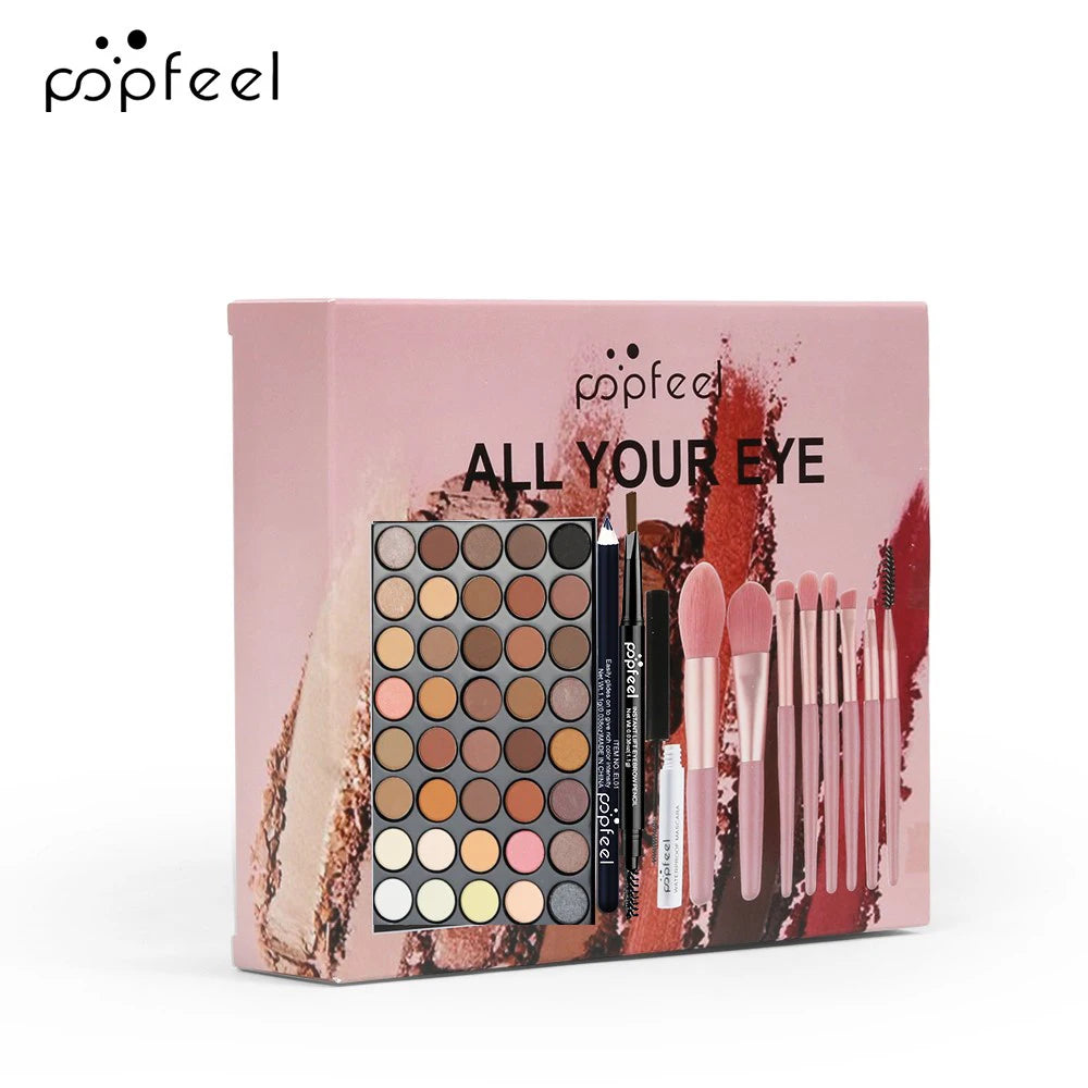 POPFEEL 40-Color Eye Makeup Set — Eyeshadow Palette, Eyebrow Pencil, Eyeliner, Mascara & Brushes