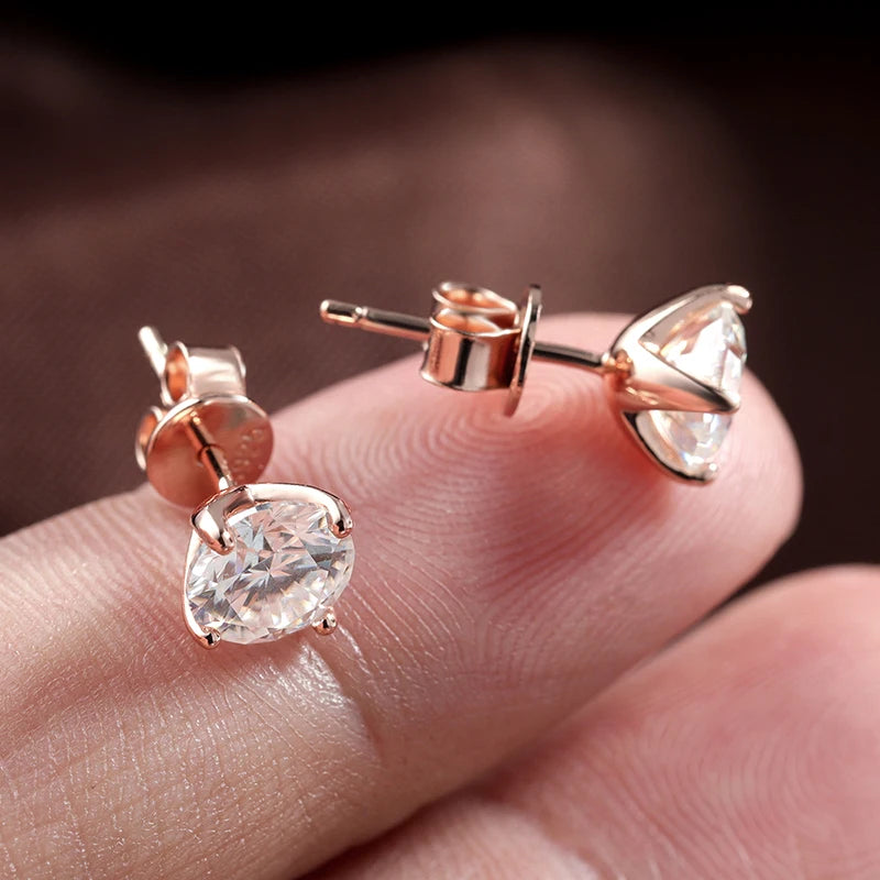 Smyoue Rose Gold Moissanite Stud Earrings — 0.2-3CT Lab Diamond 925 Pure Silver Wedding Earrings for Women