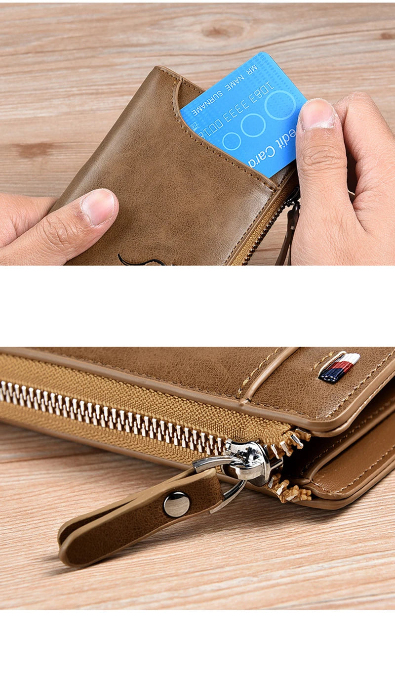 Men's RFID Luxury Leather Wallet — Business Card Holder, Zipper Coin Purse & Bifold
