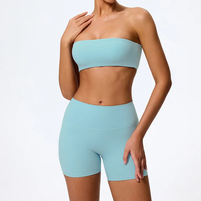 Women's 2-Piece Fitness Sports Set — Strapless Crop Bra & Yoga Workout Gym Suit for Women