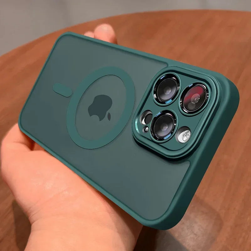 Magnetic Matte Translucent iPhone Case with Lens Protector — MagSafe Compatible, iPhone 11–17 Pro Max