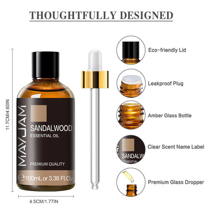 MAYJAM 100ml Essential Oil with Dropper — Sandalwood, Lavender, Eucalyptus & Vanilla Aroma Oil for Humidifier & Candle Burner
