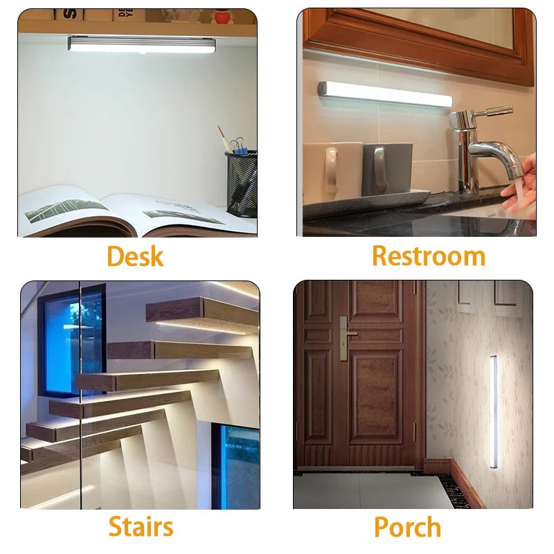LED Motion Sensor Cabinet Light — USB Type-C Rechargeable Wireless Night Light for Kitchen, Wardrobe & Stairs