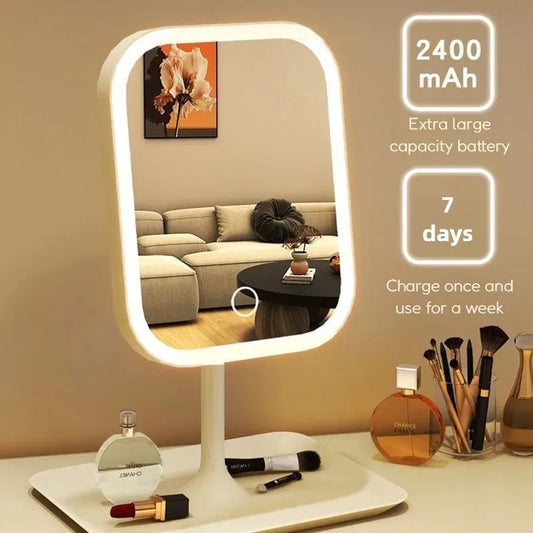 3-Color Dimmable LED Lighted Makeup Vanity Mirror — Portable Desktop Cosmetic Mirror for Dorm, Home & Travel