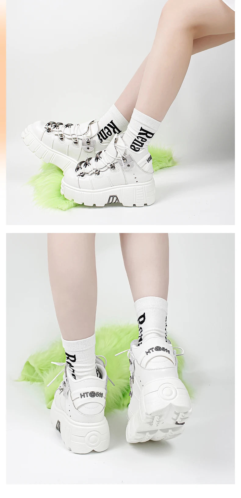 Punk Rock Lace-Up Platform Boots — 6CM Heel Metal Decor Women's Rock Sneaker Boots 2026