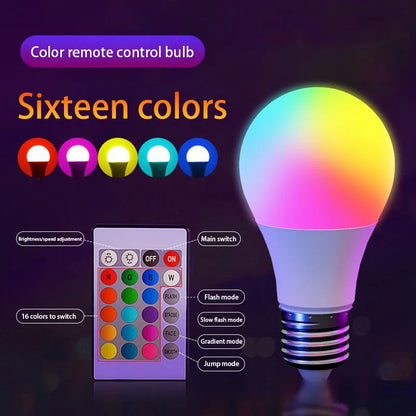 16-Color RGB Smart LED Bulb — Dimmable E27 220V Atmosphere Light with 24-Key Remote Control
