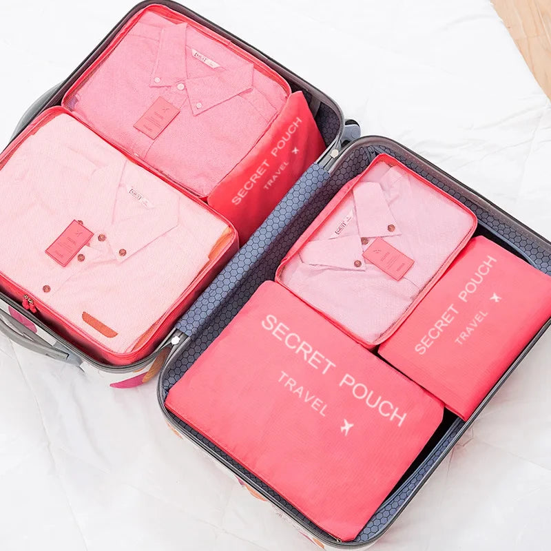 6-Piece Travel Storage Bag Set — Large Capacity Waterproof Luggage & Clothing Organizer with Zipper