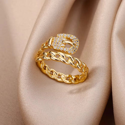 Adjustable 18K Gold-Plated Stainless Steel Zircon Ring – 30 Designs