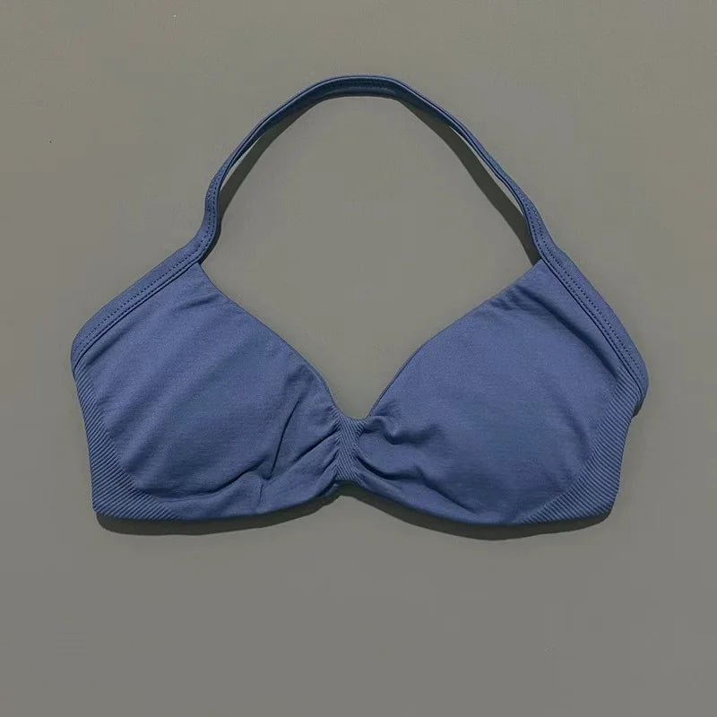 Women's Sports Strappy Yoga Bra — High Support Backless Halter Fitness Workout & Running Bra