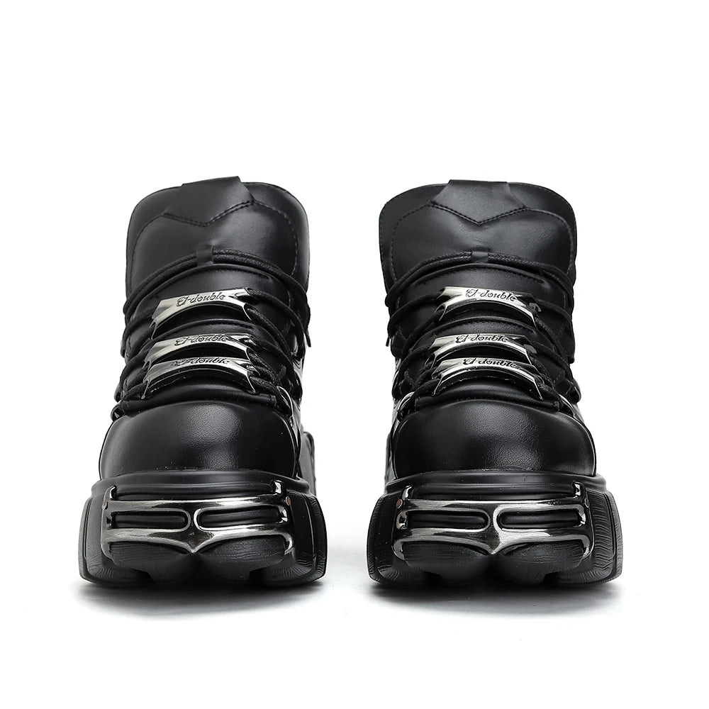 Punk Rock Lace-Up Platform Boots — 6CM Heel Metal Decor Women's Rock Sneaker Boots 2026