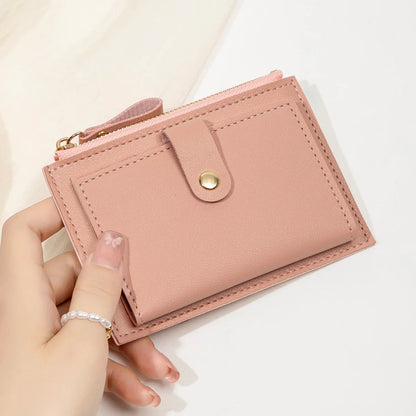 Women's Mini PU Leather Credit Card Holder Wallet — Ultra-Thin Minimalist Short Purse
