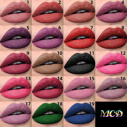 19-Color Matte Velvet Liquid Lipstick — Waterproof Long-Lasting Lip Glaze in Nude, Red & Black Shades
