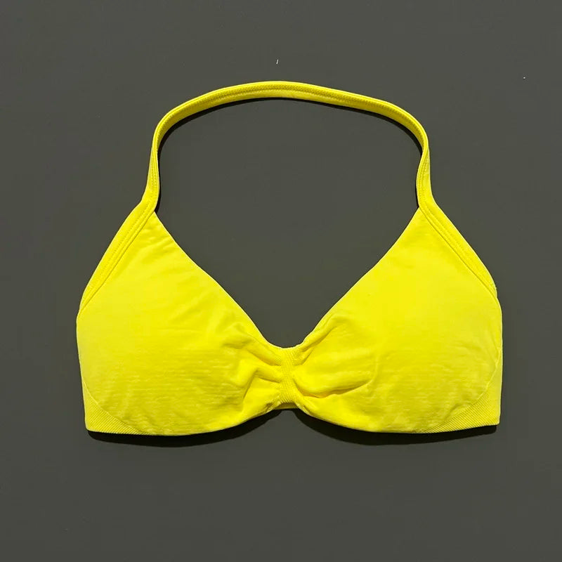 Women's Sports Strappy Yoga Bra — High Support Backless Halter Fitness Workout & Running Bra