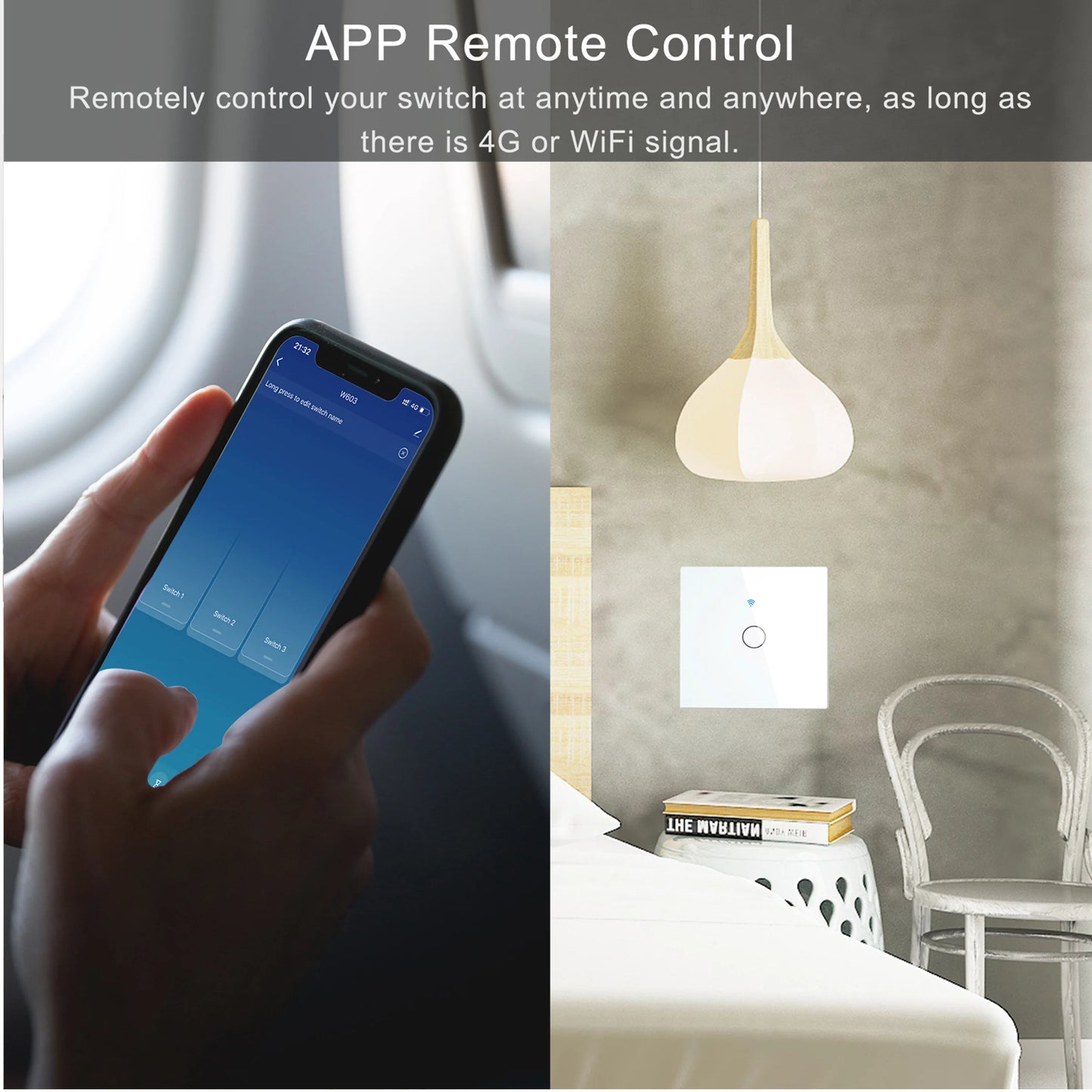 EU WiFi Smart Light Switch — No Neutral Wire, Touch & RF433, Tuya App, Alexa & Google Home