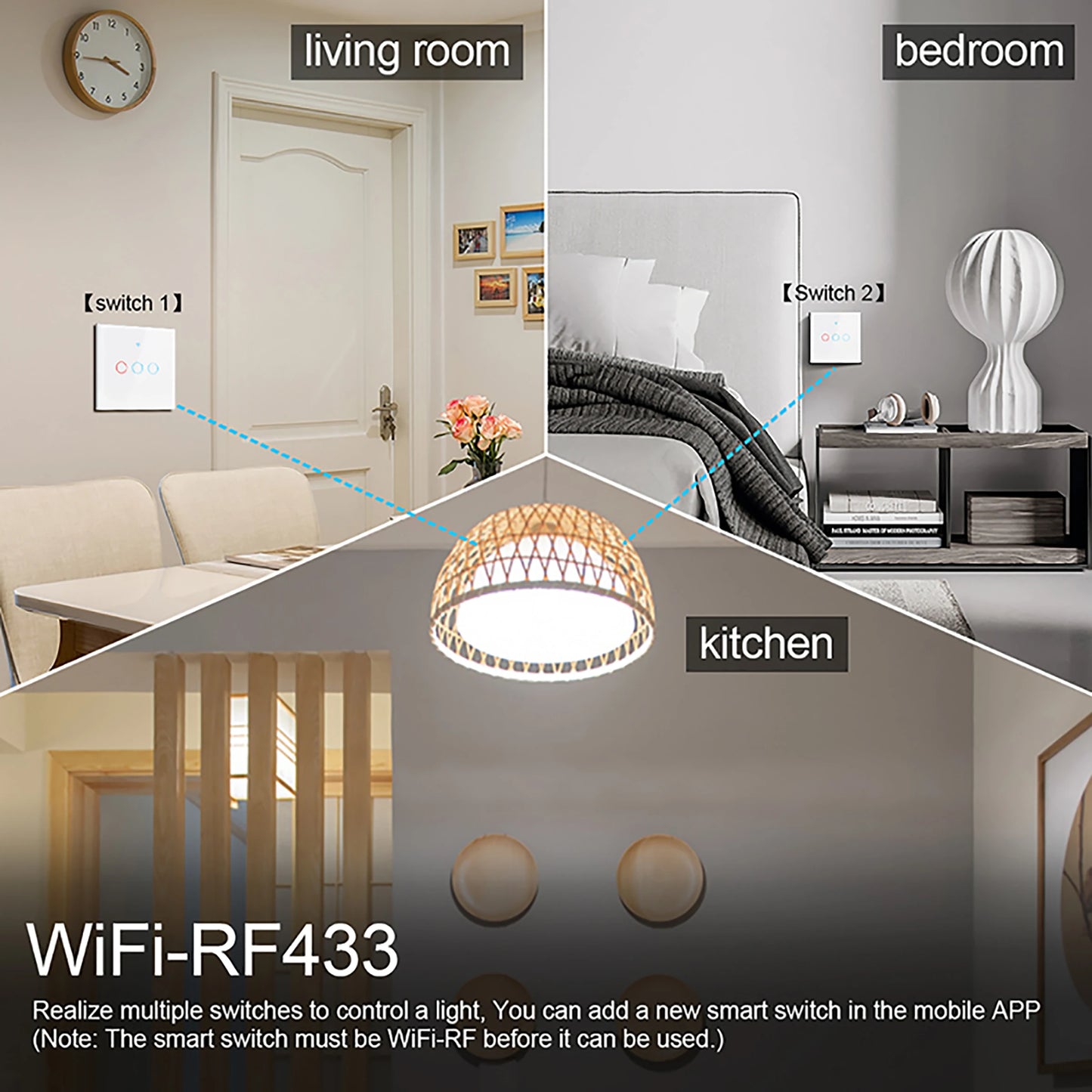 EU WiFi Smart Light Switch — No Neutral Wire, Touch & RF433, Tuya App, Alexa & Google Home