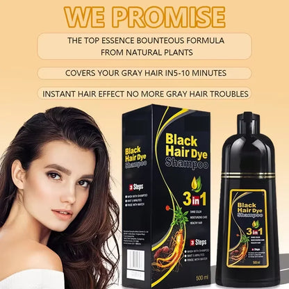 3-in-1 Natural Black Herbal Hair Dye Shampoo — Quick Color, Moisturizing & Conditioning Hair Care