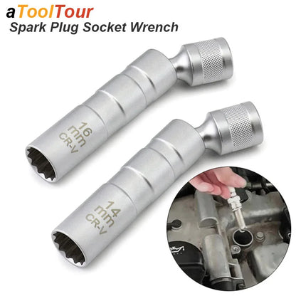 Spark Plug Socket Wrench Adapter Kit — 14mm & 16mm Magnetic Swivel Torque Removal Tool for Cars
