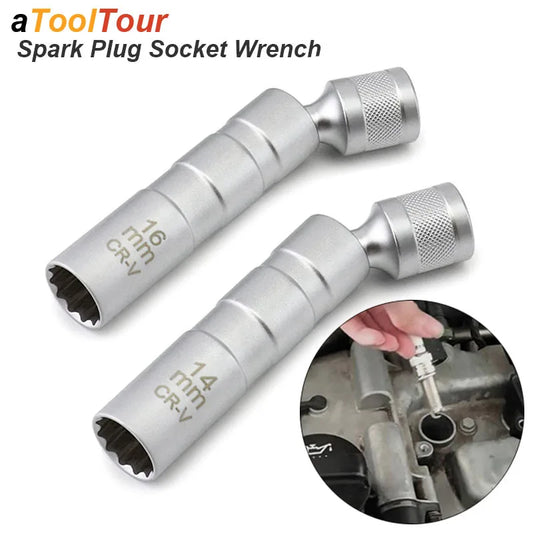 Spark Plug Socket Wrench Adapter Kit — 14mm & 16mm Magnetic Swivel Torque Removal Tool for Cars