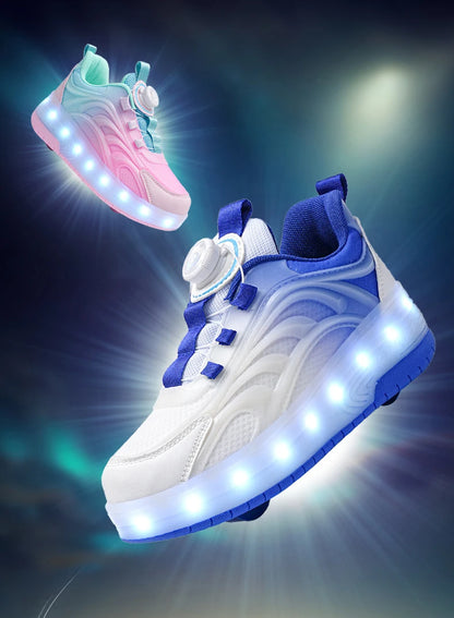 Kids LED Light-Up Roller Skate Shoes — USB Rechargeable Glowing Sneakers for Boys & Girls