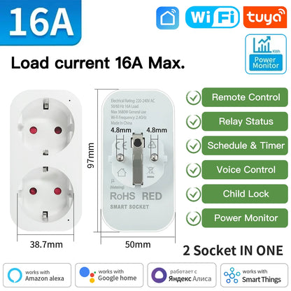 TNCE Tuya Smart Plug — WiFi & Zigbee 3.0 EU Socket with Power Monitor, 16A/20A, Alexa & Google Home