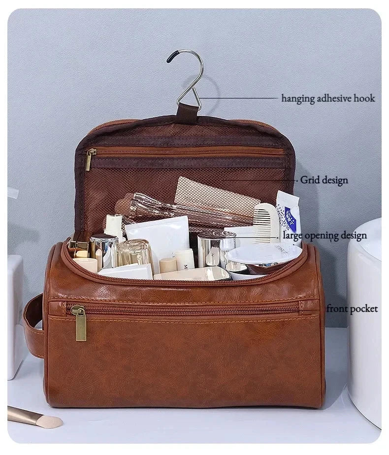 Leather Toiletry Bag — Hanging Dopp Kit for Men & Women