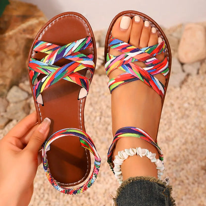 Women's Flat Roman Strap Sandals — Non-Slip Rubber Sole Daily Sandalia for Summer 2025