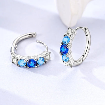 925 Sterling Silver Blue Zircon Butterfly Hoop Earrings — Colored Fine Jewelry for Women & Girls