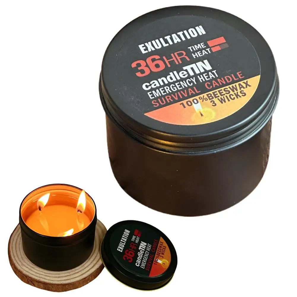 36-Hour Emergency Beeswax Survival Candle — 3-Wick Long Lasting Aroma Candle for Home & Camping