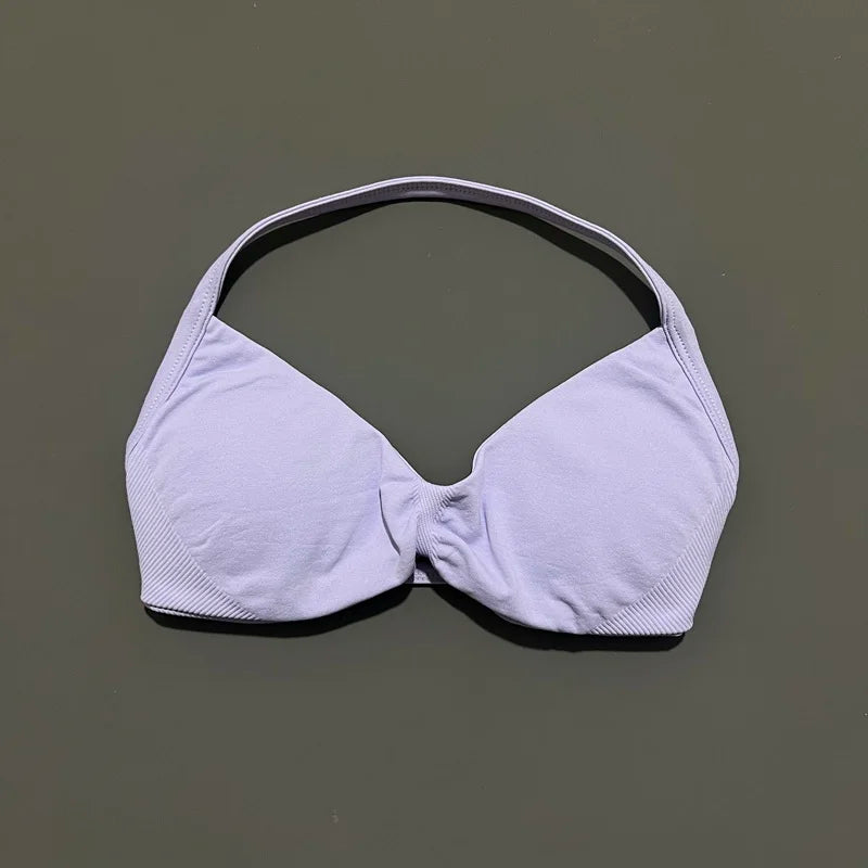Women's Sports Strappy Yoga Bra — High Support Backless Halter Fitness Workout & Running Bra