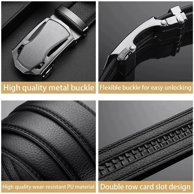 Men’s 120 cm PU Belt with Statement Buckle – 6 Styles