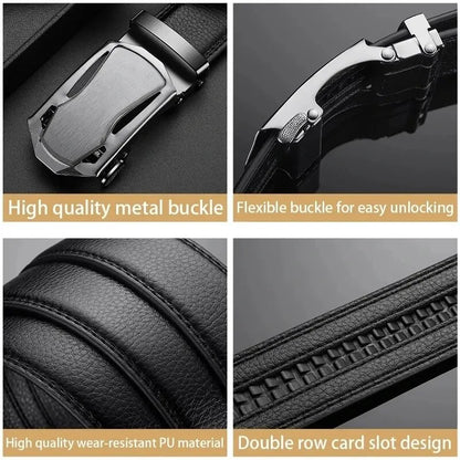 Men’s 120 cm PU Belt with Statement Buckle – 6 Styles