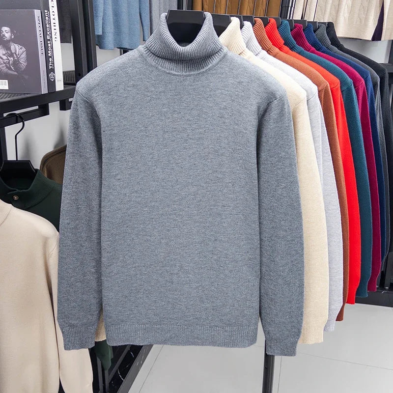 Men's Slim Fit Knitted Turtleneck Sweater — Anti-Pilling Long Sleeve Pullover