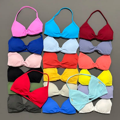 Women's Sports Strappy Yoga Bra — High Support Backless Halter Fitness Workout & Running Bra