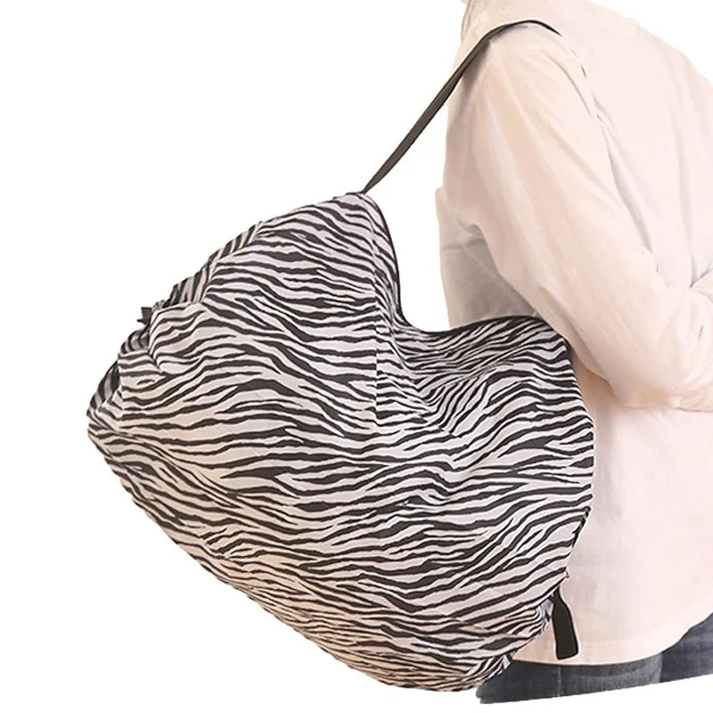 Foldable Eco Reusable Shopping Tote Bag — Cat & Lemon Print Beach, Grocery & Storage Pouch