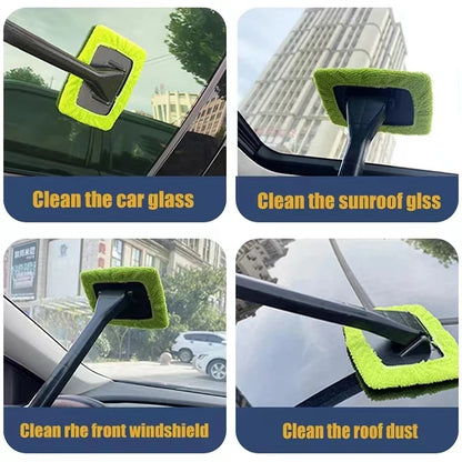 Car Window Cleaner Brush Kit — Long Handle Windshield Cleaning Tool & Interior Auto Glass Wiper