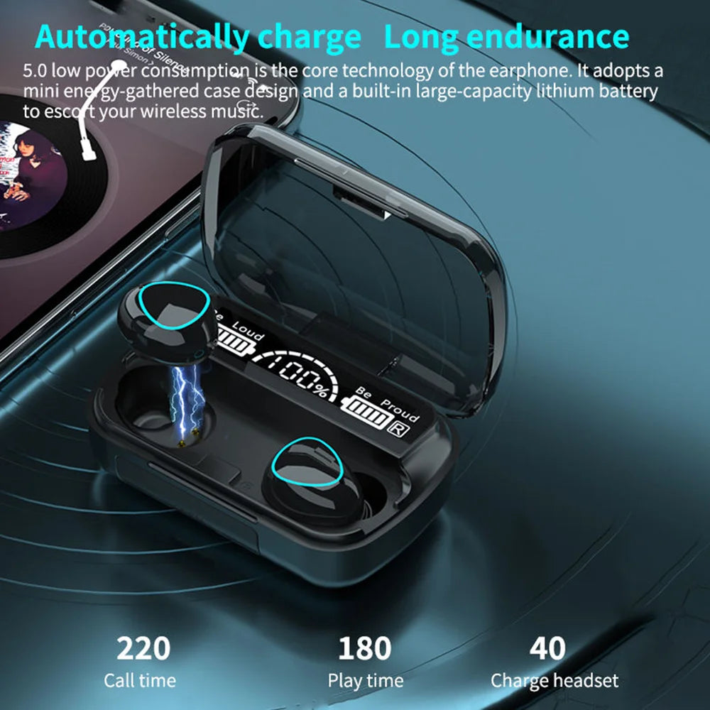 M10 Wireless Earbuds with Built-In Power Bank — High Quality Sound, Sports & Gaming Bluetooth Headphones