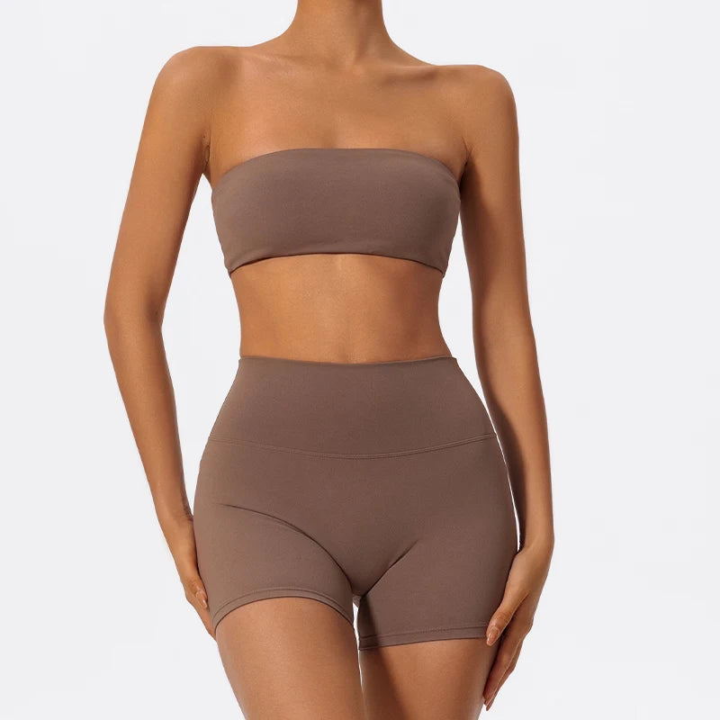 Women's 2-Piece Fitness Sports Set — Strapless Crop Bra & Yoga Workout Gym Suit for Women