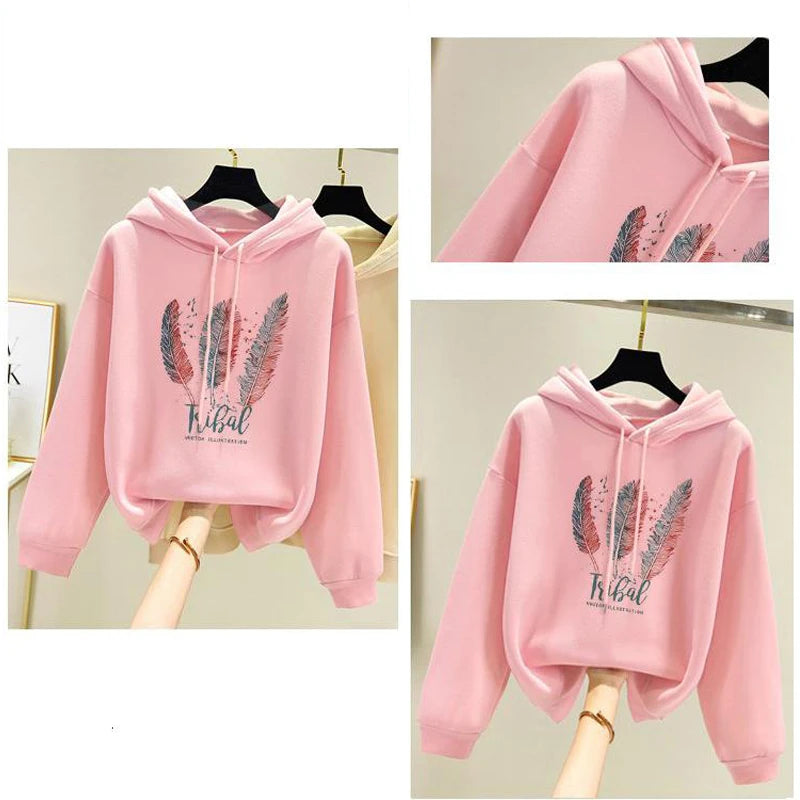 Women's Feather Print Hoodie — Cozy Oversized Sweatshirt