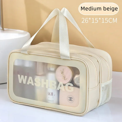 Dry-Wet Separation Travel Bag — Transparent PU Cosmetic & Gym Essentials Bag