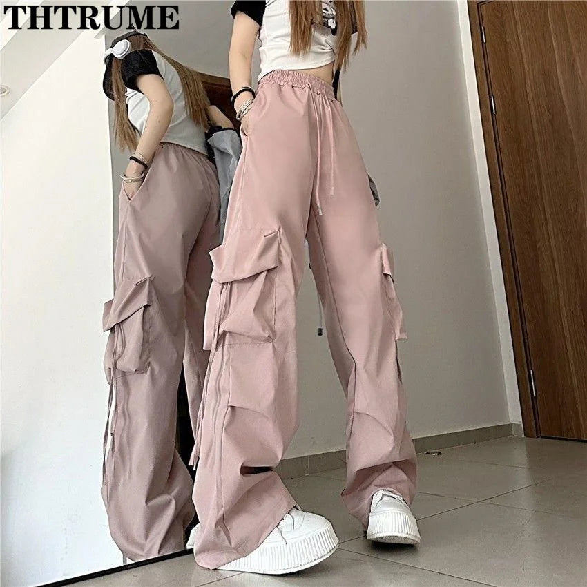 Women's Retro Vintage Baggy Pants — Oversized High Street Drawstring Trousers with Pockets