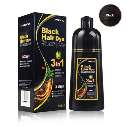 3-in-1 Natural Black Herbal Hair Dye Shampoo — Quick Color, Moisturizing & Conditioning Hair Care